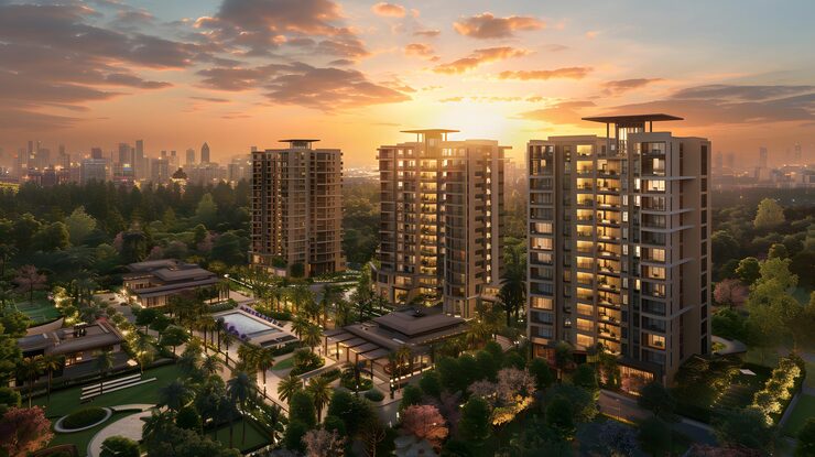 Artist impression of modern apartment towers